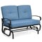 Costway Glider Outdoor Patio Rocking Bench Loveseat Cushioned Seat Steel Frame Blue